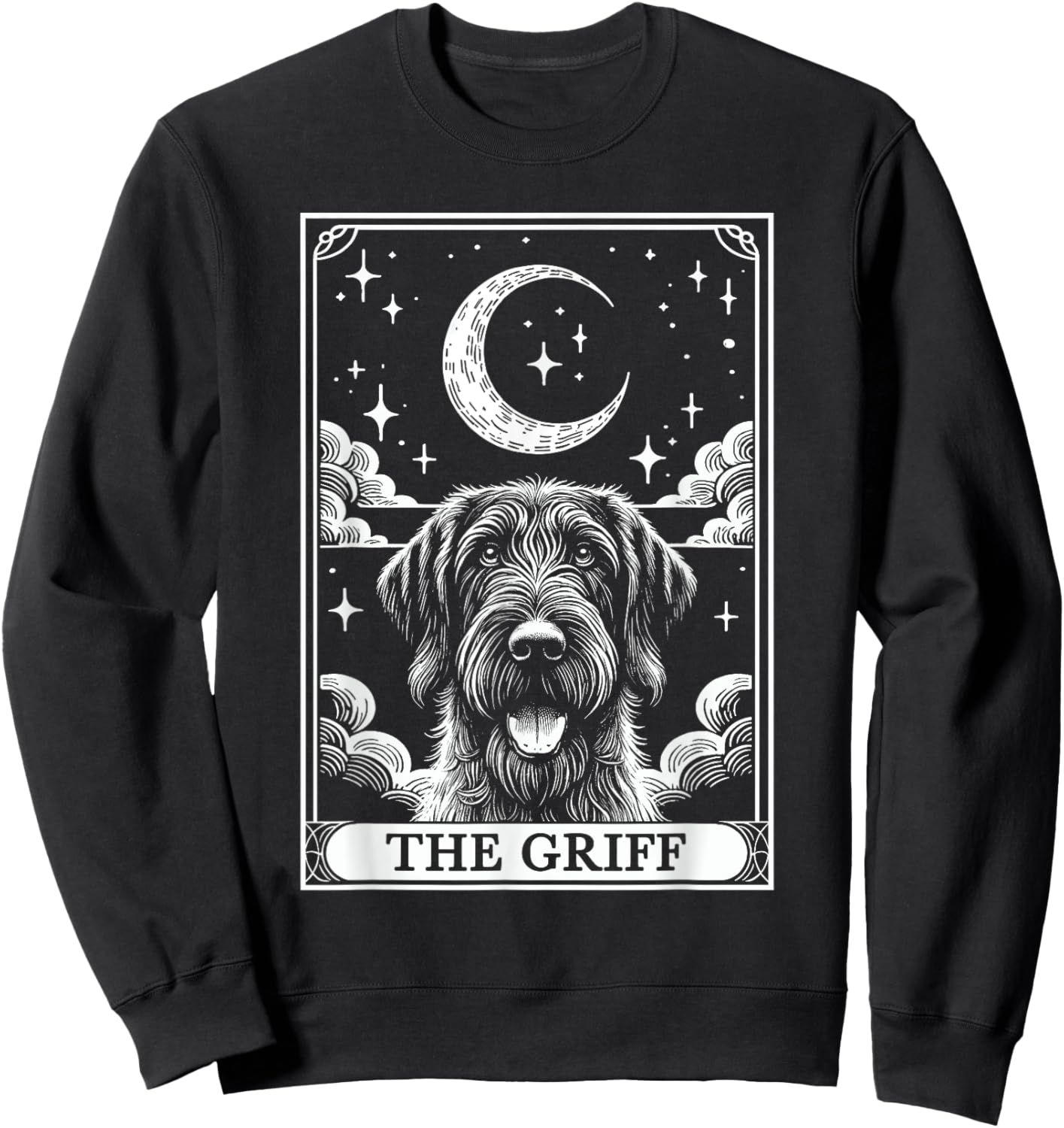 Tarot Card Vintage Crescent Moon Wirehaired Pointing Griffon Sweatshirt - Sweatshirt | Black