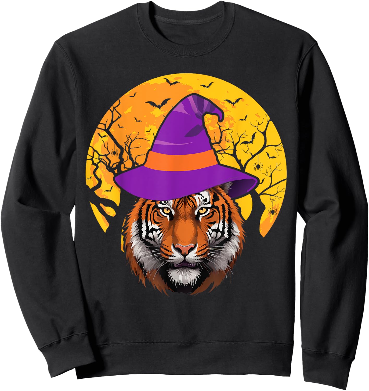 Tiger Witch Hat Funny Halloween Tiger Lover Whisperer Sweatshirt - Sweatshirt | Black