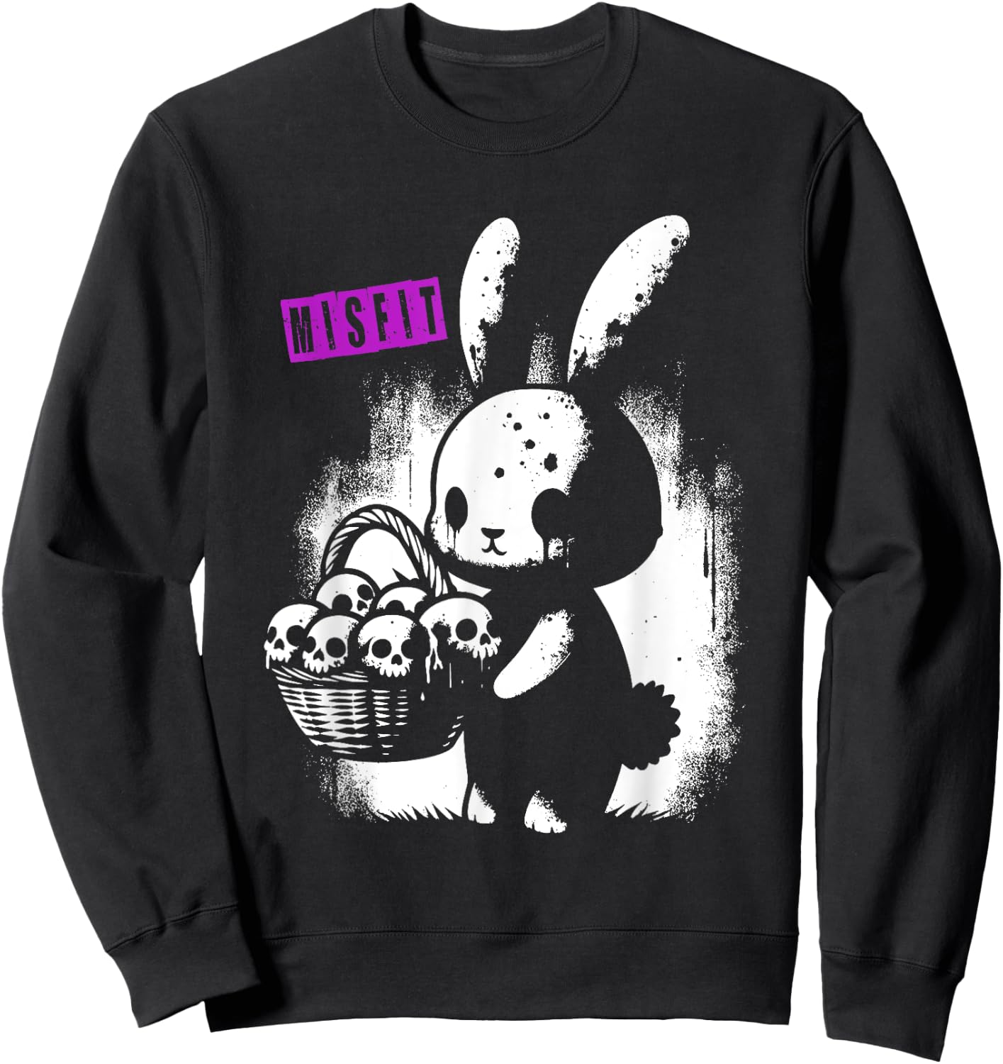 Zombie Bunny With Skull Basket - Cute Creepy Halloween Lover Sweatshirt - Sweatshirt | Black