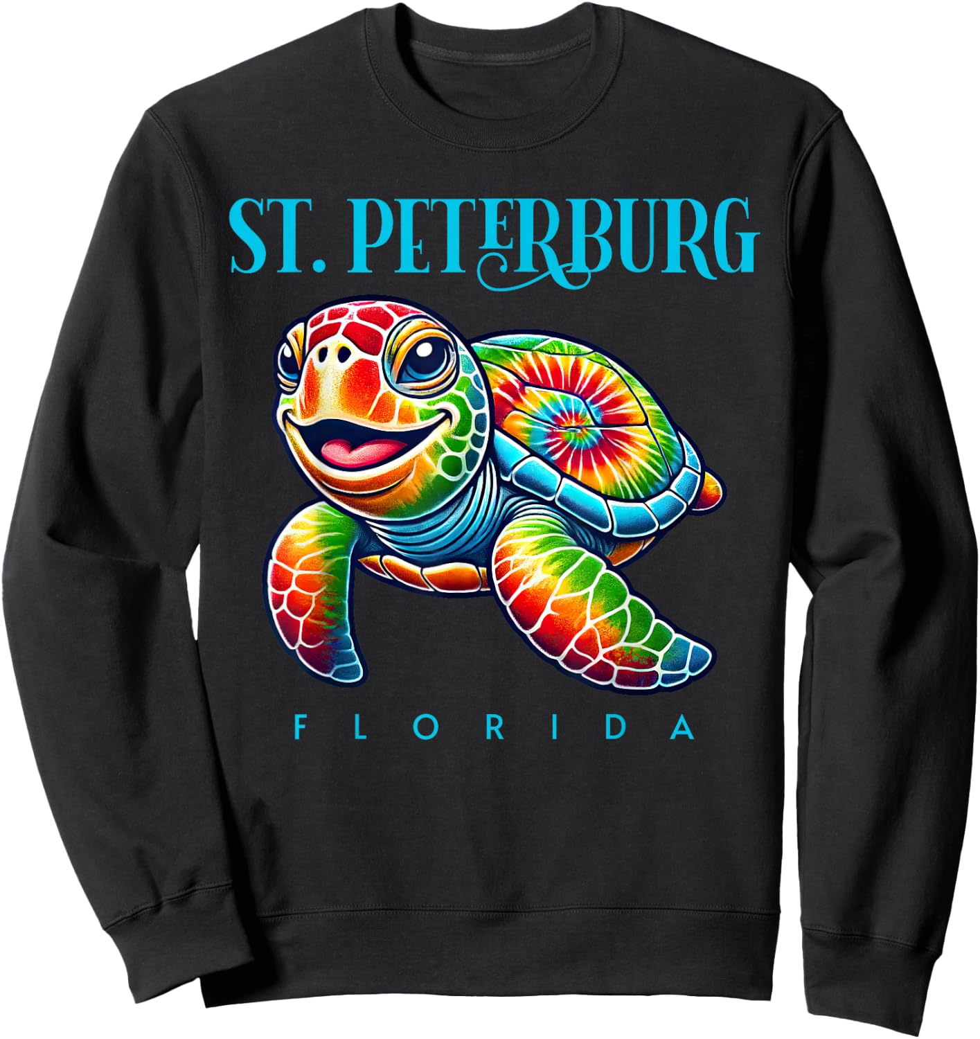 Saint Petersburg Florida Smiling Tie Dye Sea Turtle Sweatshirt - Sweatshirt | Black