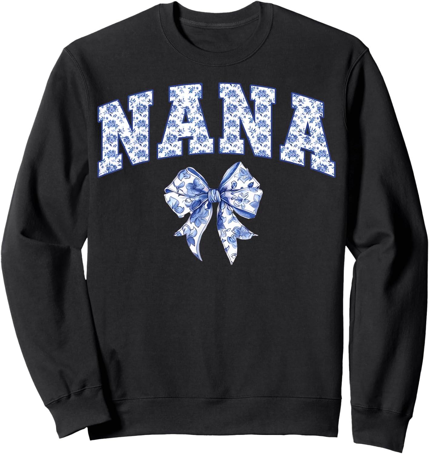 Nana Coquette Toile Blue Bow Floral Family Matching Sweatshirt - Sweatshirt | Black