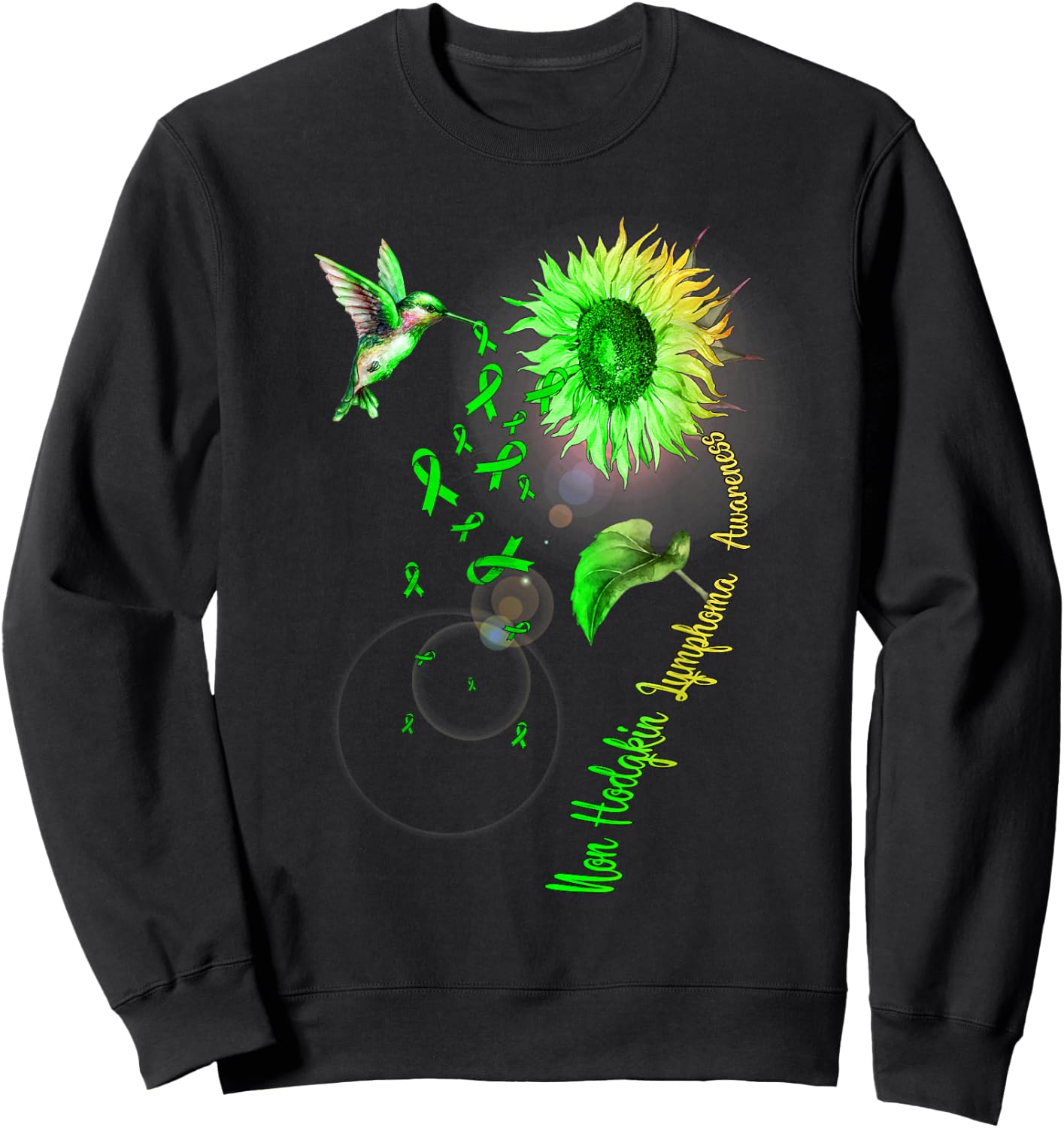 Non-Hodgkin Lymphoma Sunflower Hummingbird Sweatshirt - Sweatshirt | Black