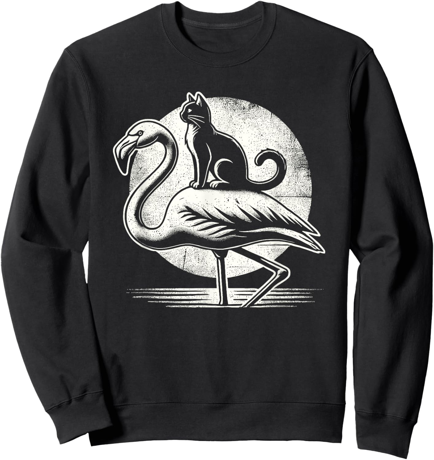 Cat Riding a Flamingo Funny Sweatshirt - Sweatshirt | Black