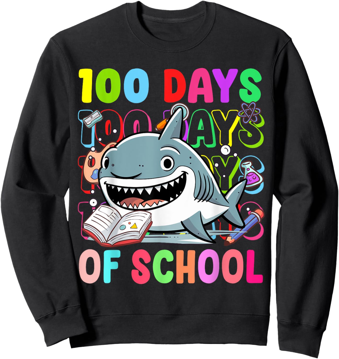 100 Days Of School Shark Lovers Boy Girl Kids Sweatshirt - Sweatshirt | Black