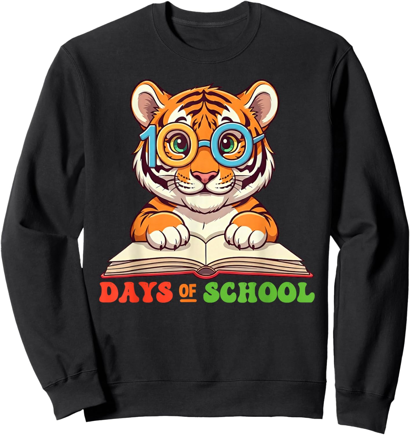 Funny Tiger 100th Day Of School Teacher Kids Sweatshirt - Sweatshirt | Black