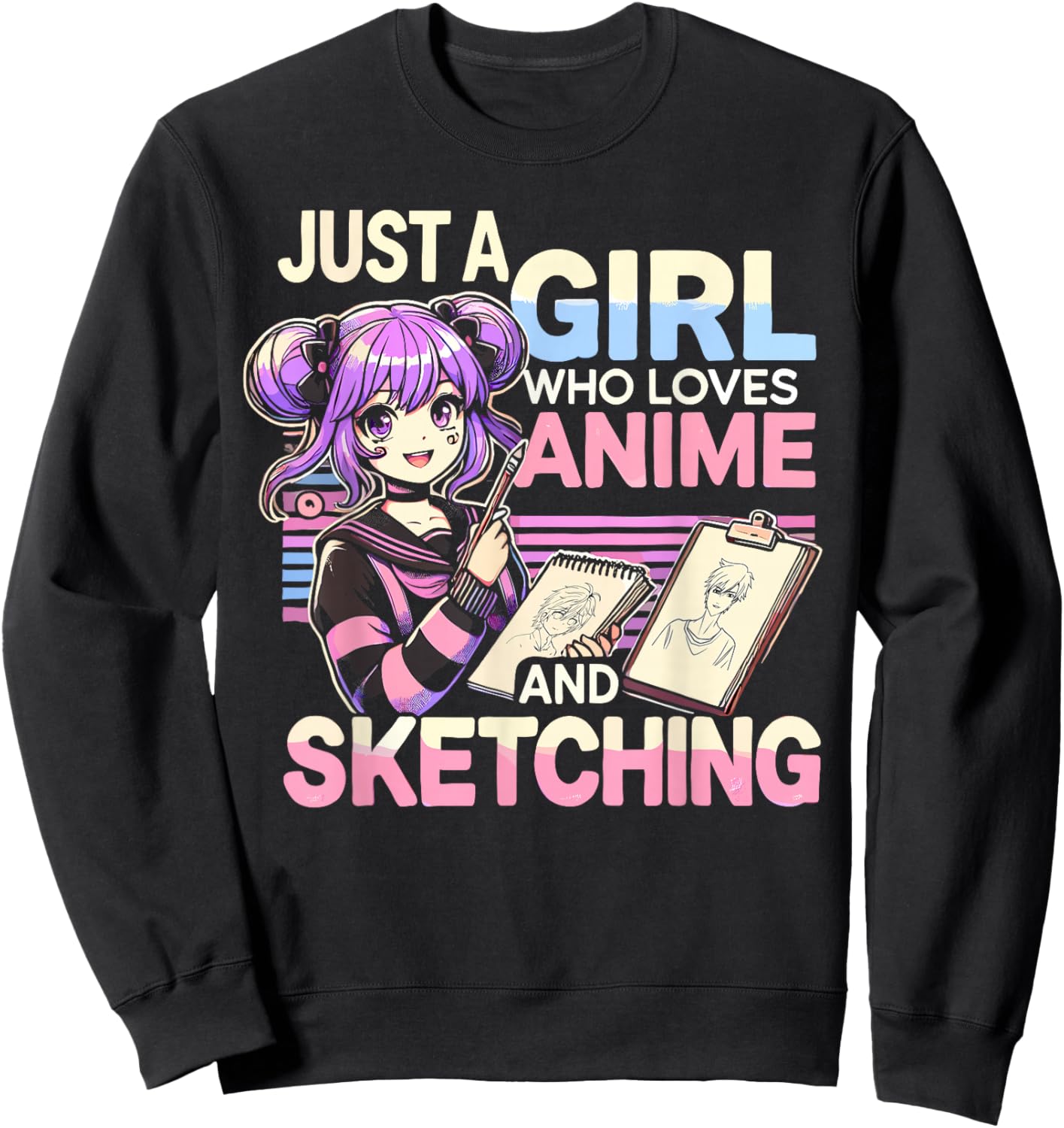 Just A Girl Who Loves Anime And Sketching, Otaku Anime Sweatshirt - Sweatshirt | Black