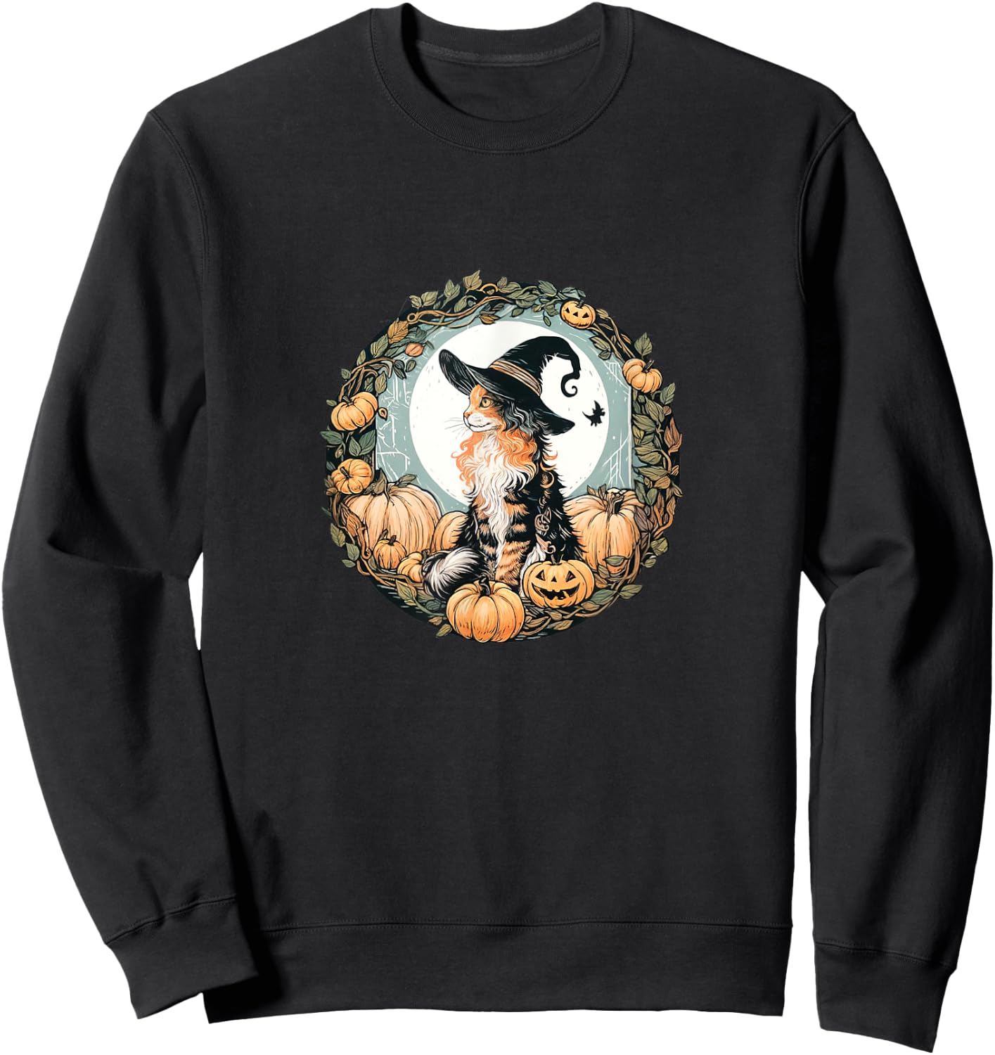 Halloween Dilute Calico Maine Coon Cat Illustration Sweatshirt - Sweatshirt | Black