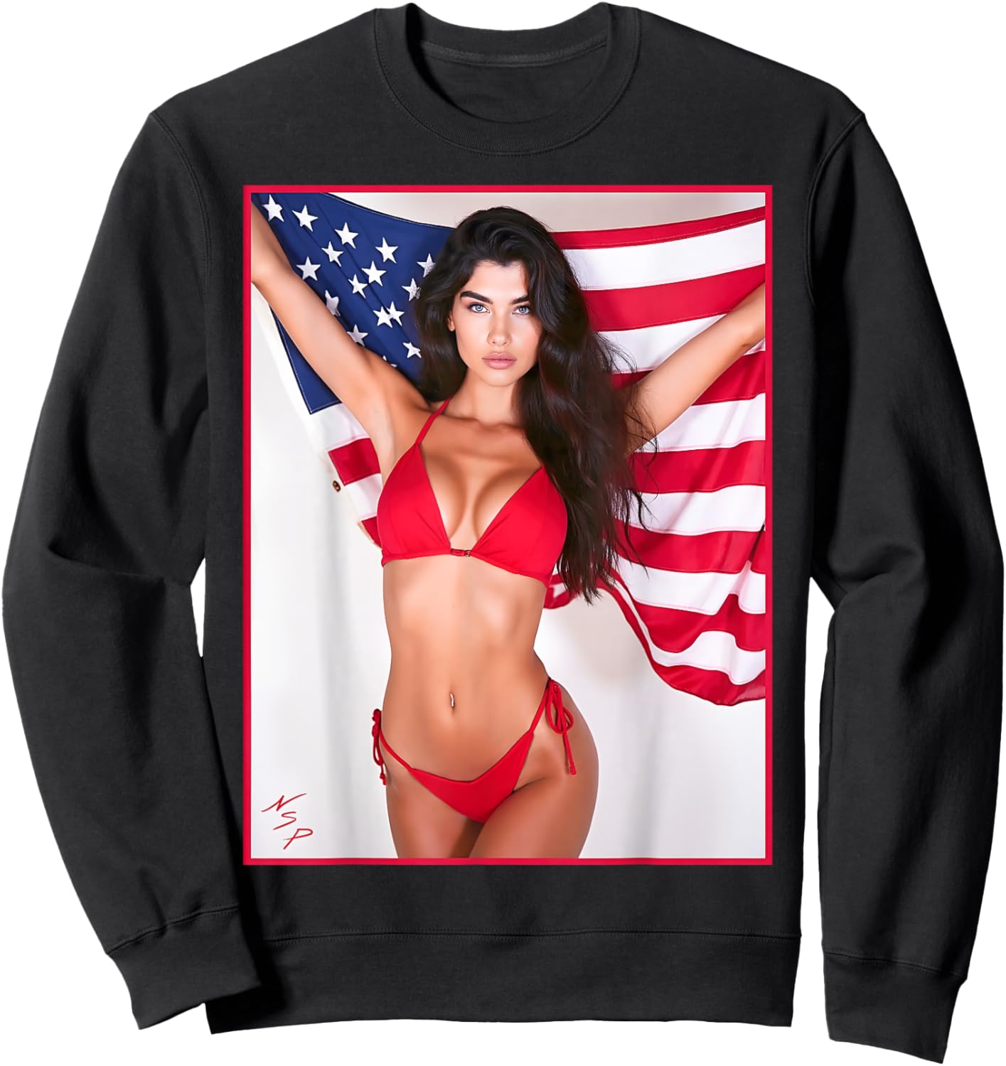 Hot Babe - Beautiful Bikini Girl with American Flag Sweatshirt - Sweatshirt | Black