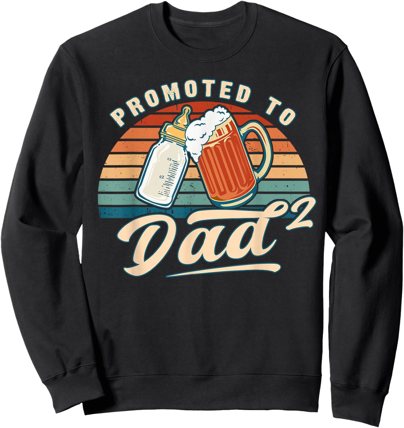 Promoted to Dad of 2 Retro Baby Reveal Idea Sweatshirt - Sweatshirt | Black
