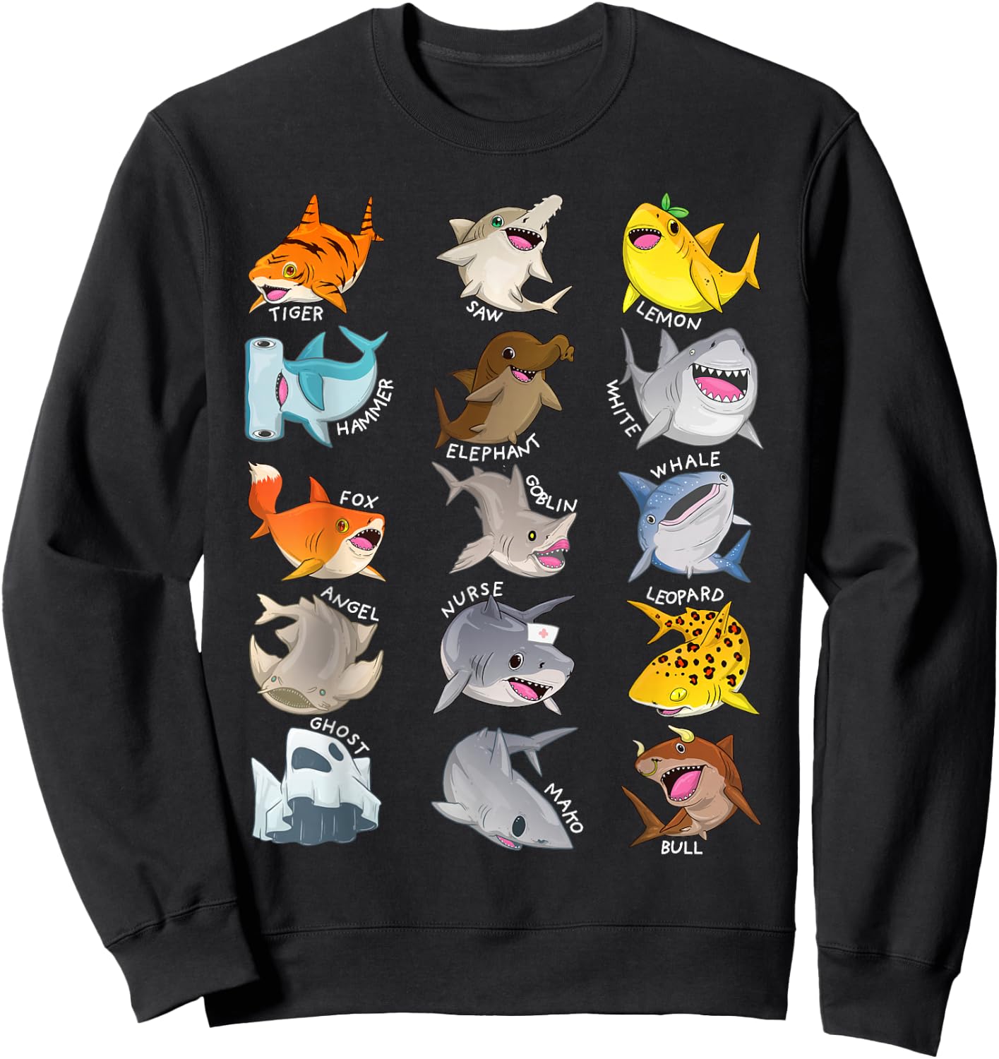 Shark Shirt Cute Types Of Sharks Marine Biology Funny Shark Sweatshirt - Sweatshirt | Black