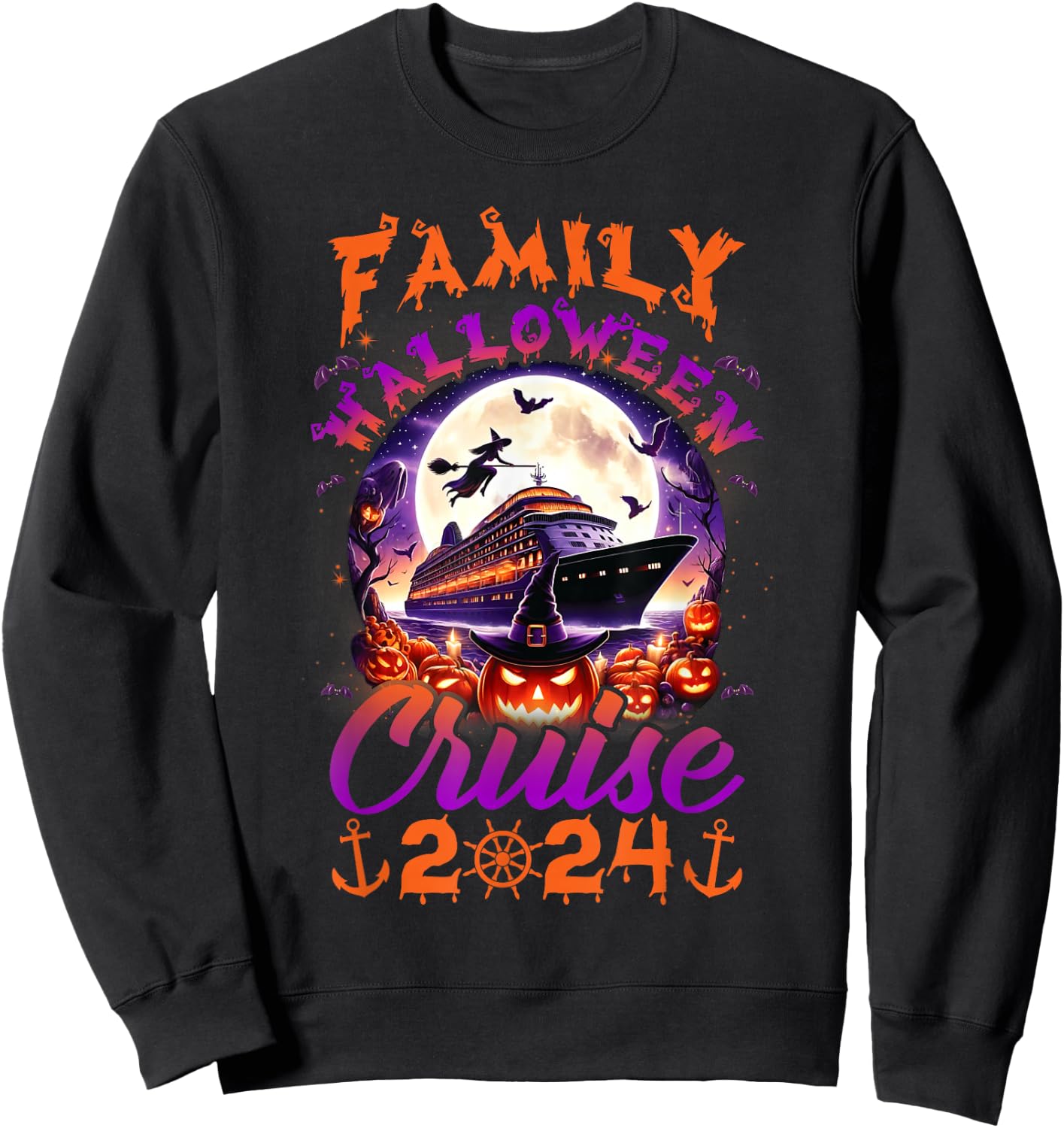 Family Halloween Cruise 2024 Halloween Cruise Cruising Lover Sweatshirt - Sweatshirt | Black