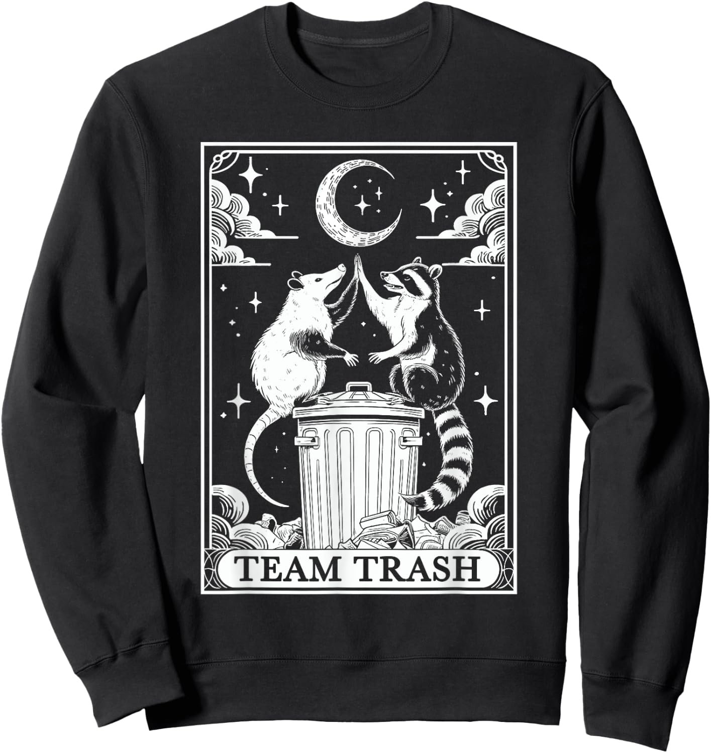 Tarot Card Vintage Team Trash Crescent Moon Opossum Raccoon Sweatshirt - Sweatshirt | Black