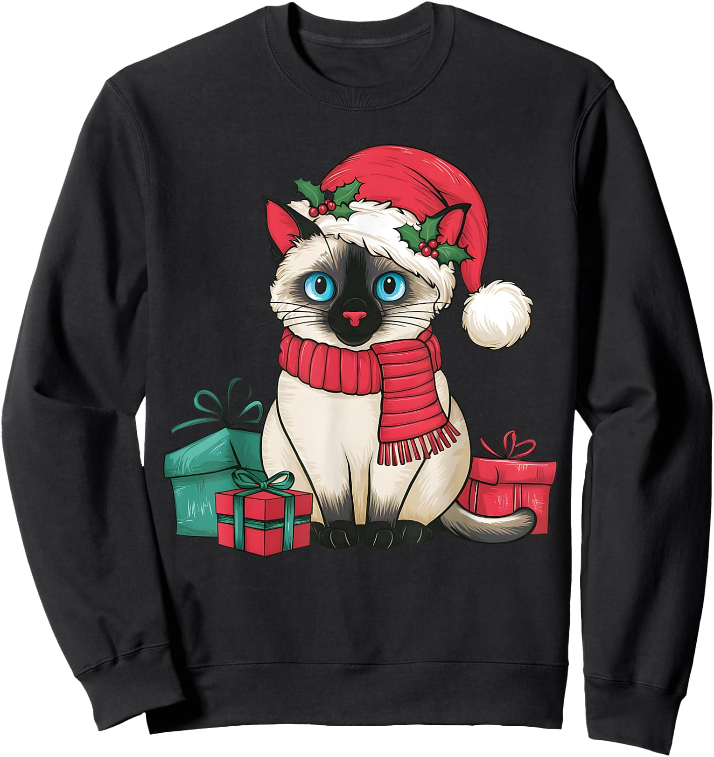 Siamese Cat Xmas Holiday Santa Siamese Cat Christmas Men Women Kids Sweatshirt - Sweatshirt | Black