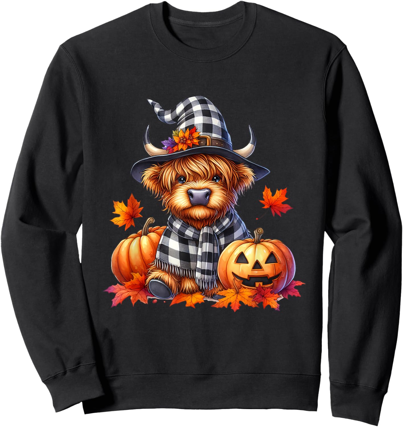 Funny Halloween Highland Cow Witchy Pumpkin It's Fall Y'all Sweatshirt - Sweatshirt | Black