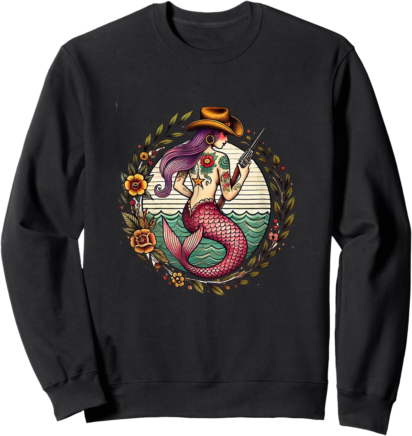 Art Nouveau Cowgirl Mermaid illustration Sweatshirt - Sweatshirt | Black