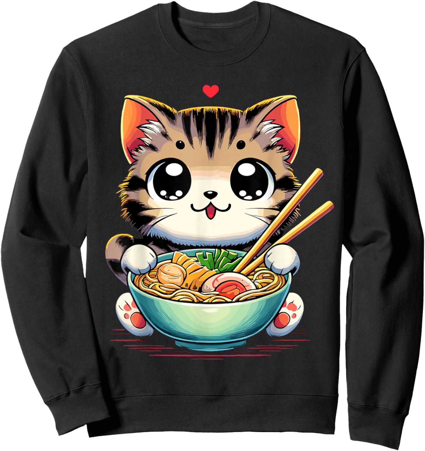Cat Ramen Noodles Anime Kawaii Japanese Cat Sweatshirt - Sweatshirt | Black