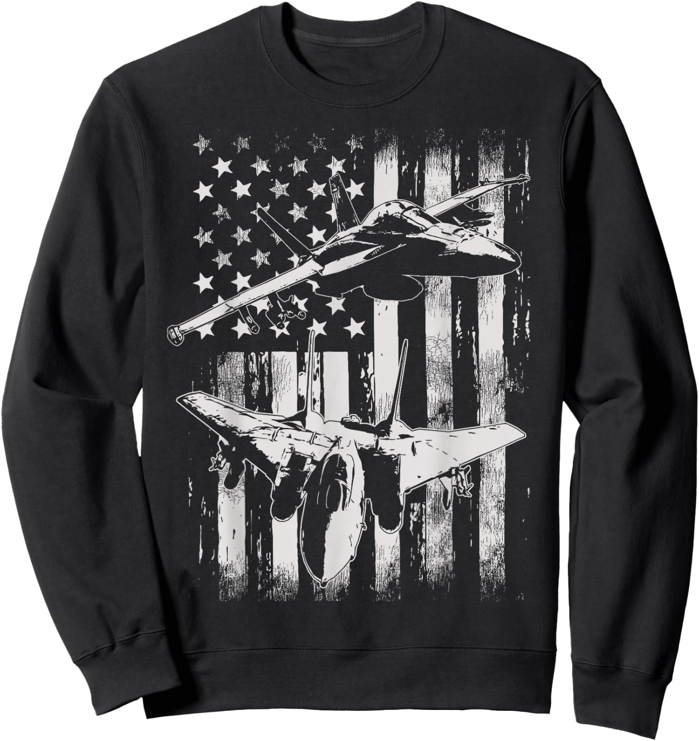 F-14 Tomcat Military Fighter Airplane American Flag Sweatshirt - Sweatshirt | Black