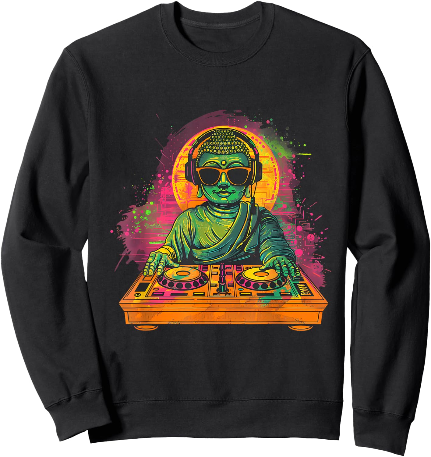 Buddha DJ Turntable DJ Buddha Meditation Dance Club House Sweatshirt - Sweatshirt | Black
