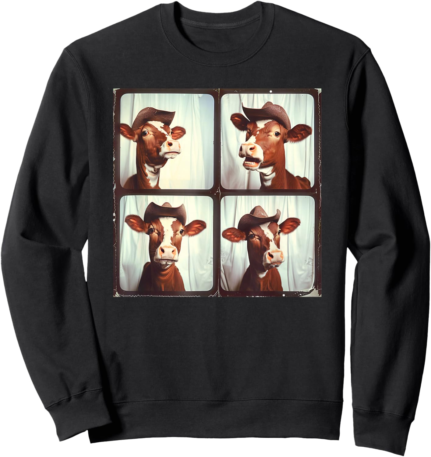 Funny Cow Lover Funny Farm Animal Photobooth Cowboy Cow Sweatshirt - Sweatshirt | Black