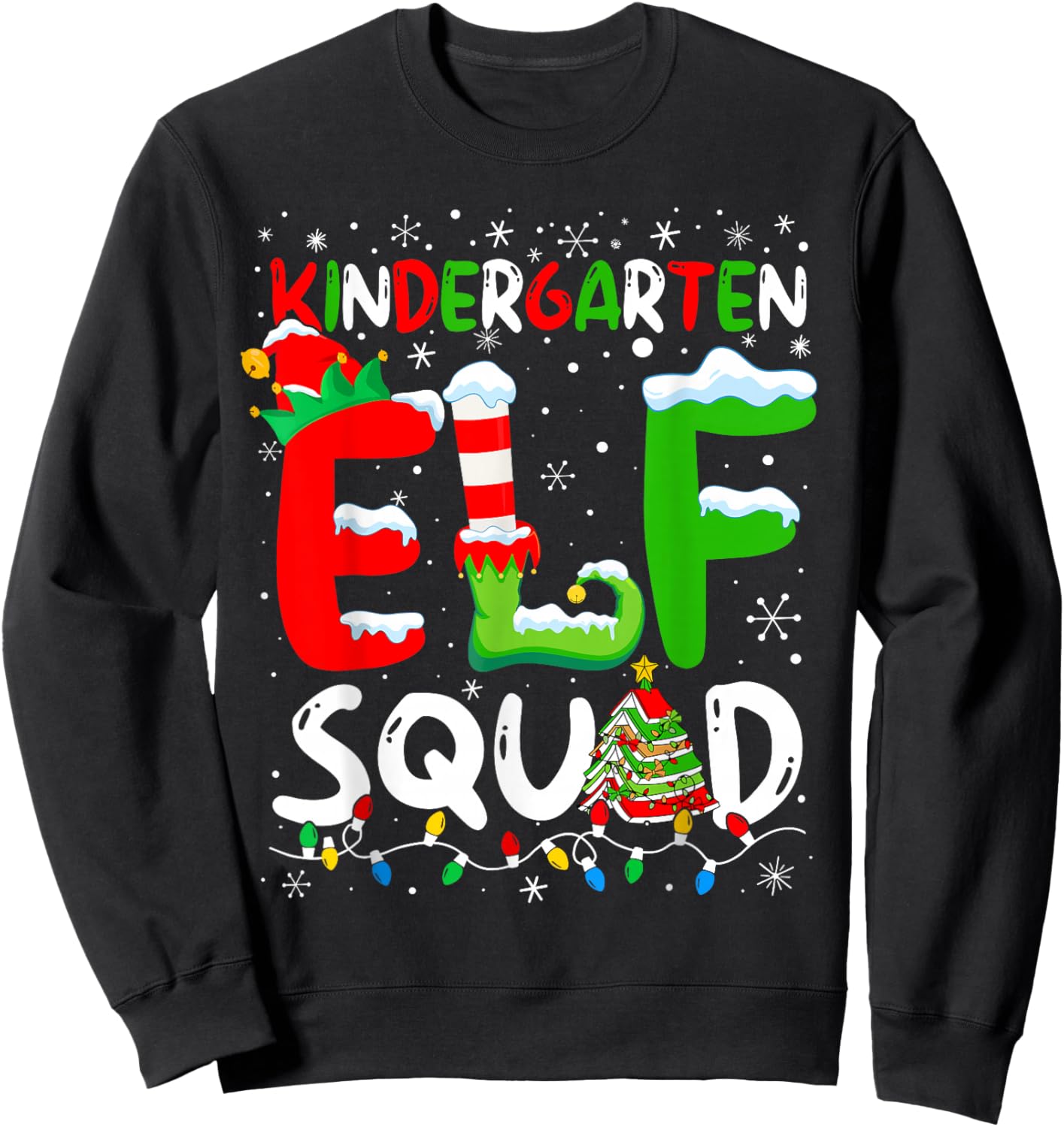 Kindergarten ELF Squad Funny Christmas ELF Student Teacher Sweatshirt - Sweatshirt | Black