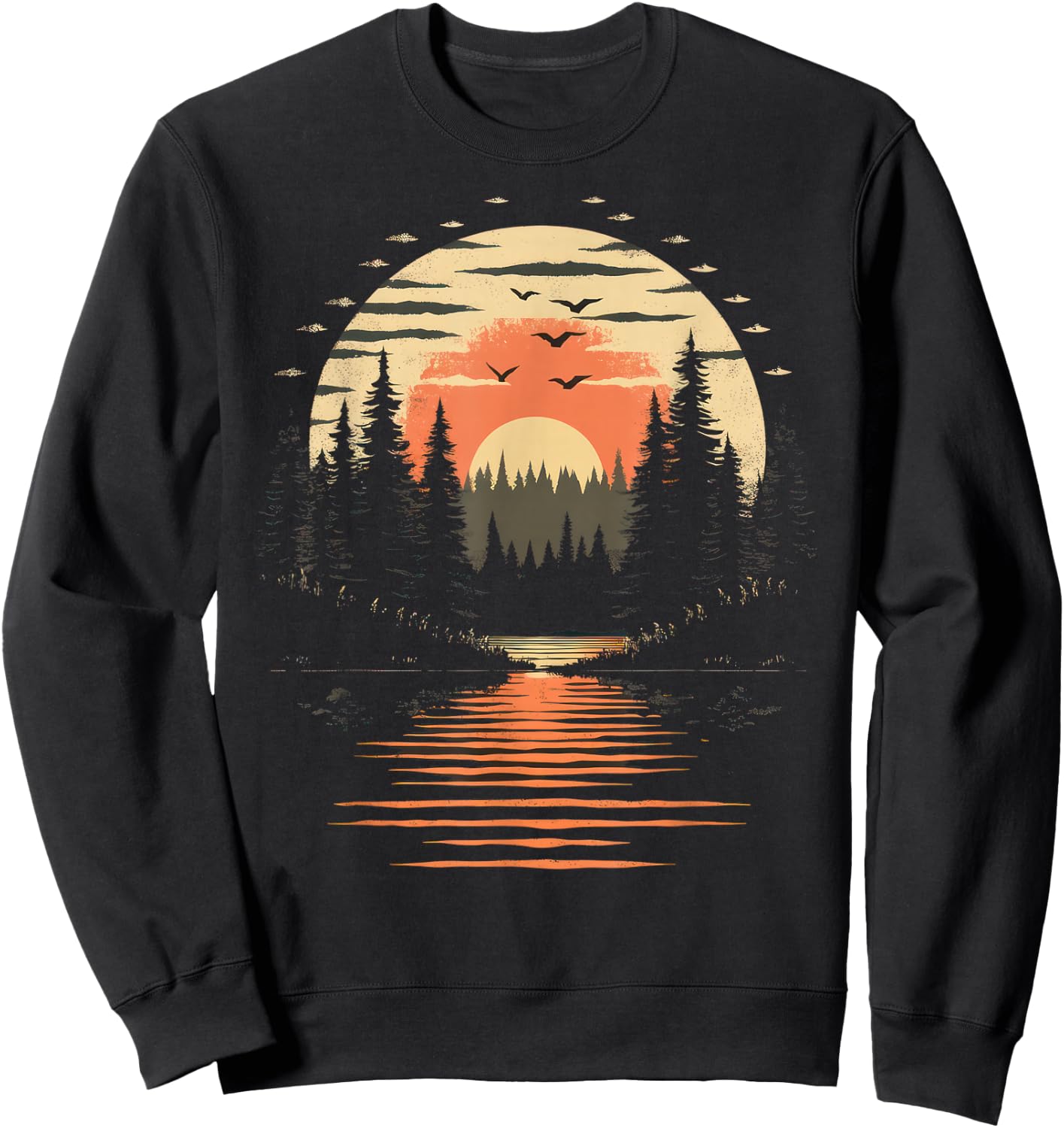 Retro Wilderness Bear Trees Reflection Outdoor Forest Sweatshirt - Sweatshirt | Black