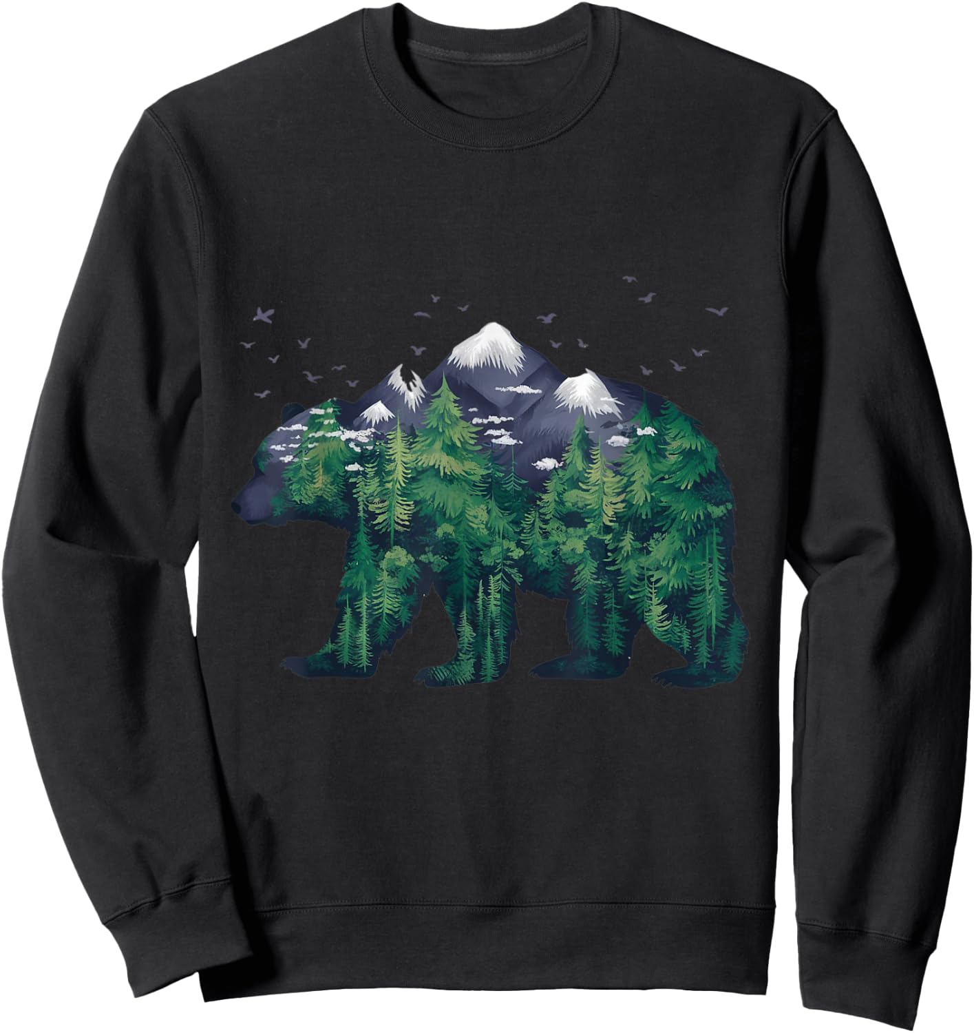 Bear Nature Outdoor Mountains Forest Trees Bear Wildlife Sweatshirt - Sweatshirt | Black