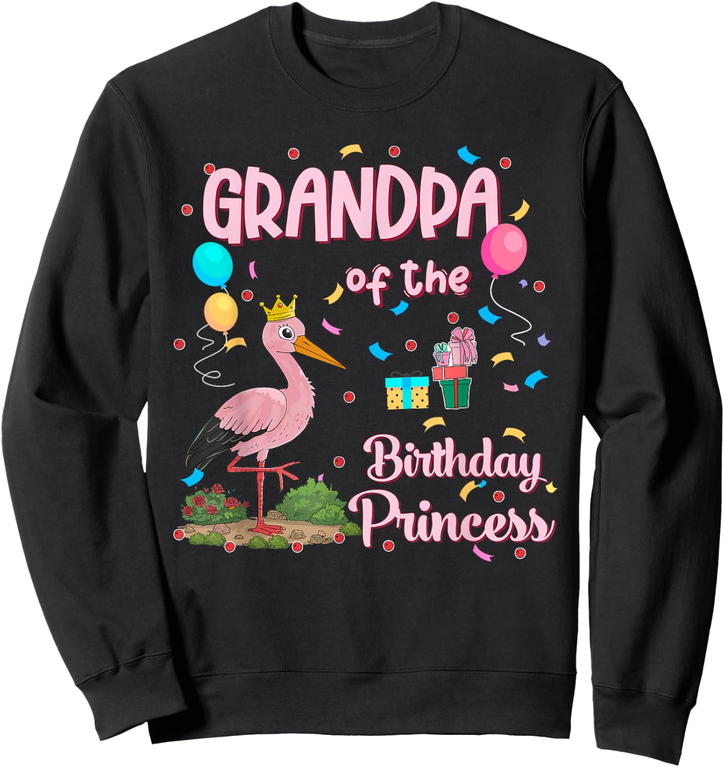 Grandpa of the Birthday Princess Pink Flamingo Party Squad Sweatshirt - Sweatshirt | Black
