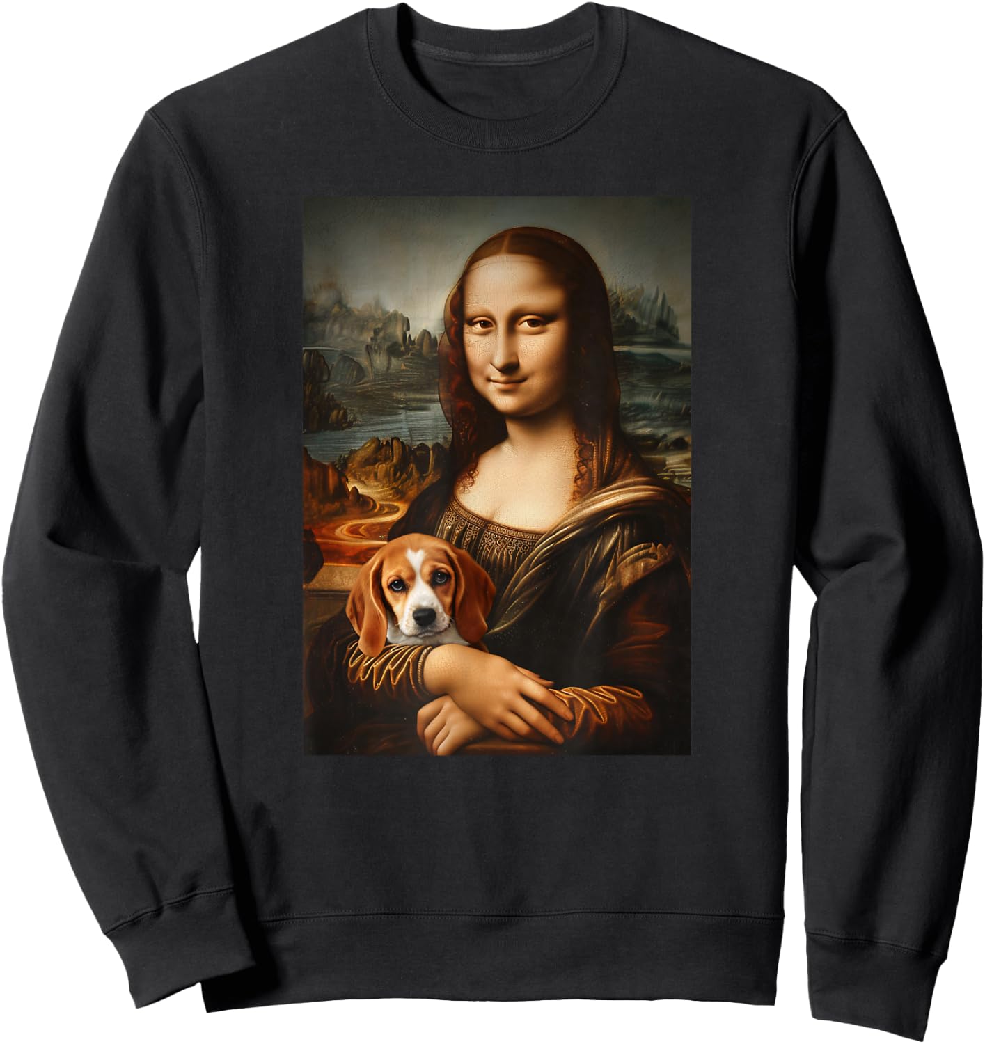 Beagle Mona Lisa Painting Art Dog Mom Dad Sweatshirt - Sweatshirt | Black