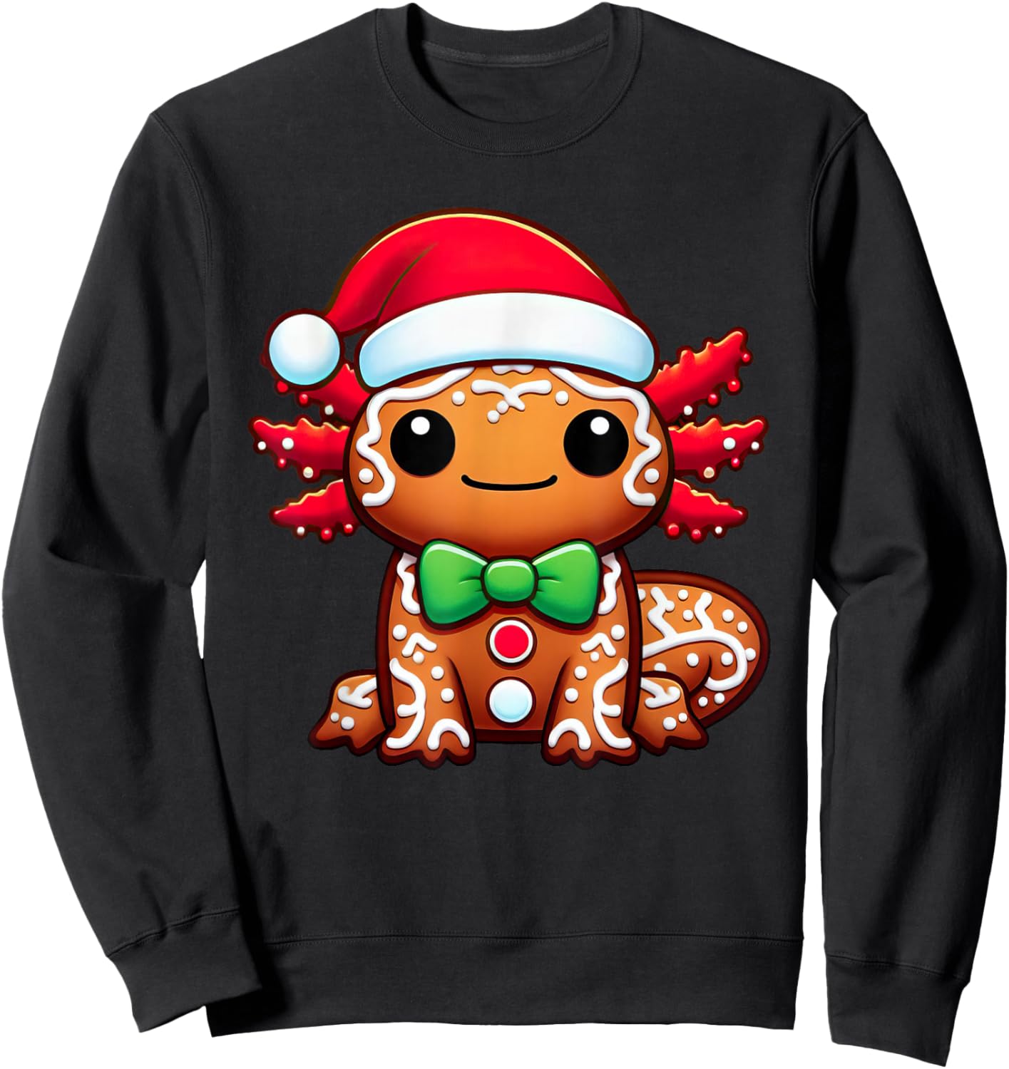 Funny Gingerbread Man Axolotl Christmas Kids Sweatshirt - Sweatshirt | Black