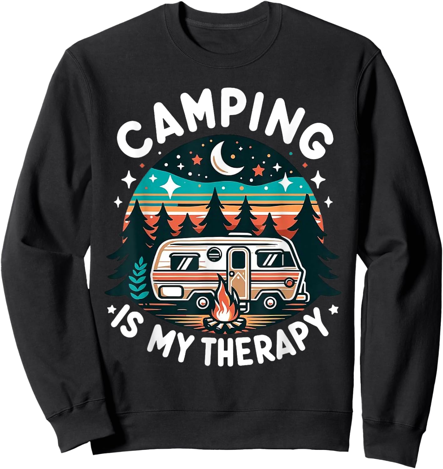 Vintage Camping Is My Therapy Family Adventure Outdoors Sweatshirt - Sweatshirt | Black