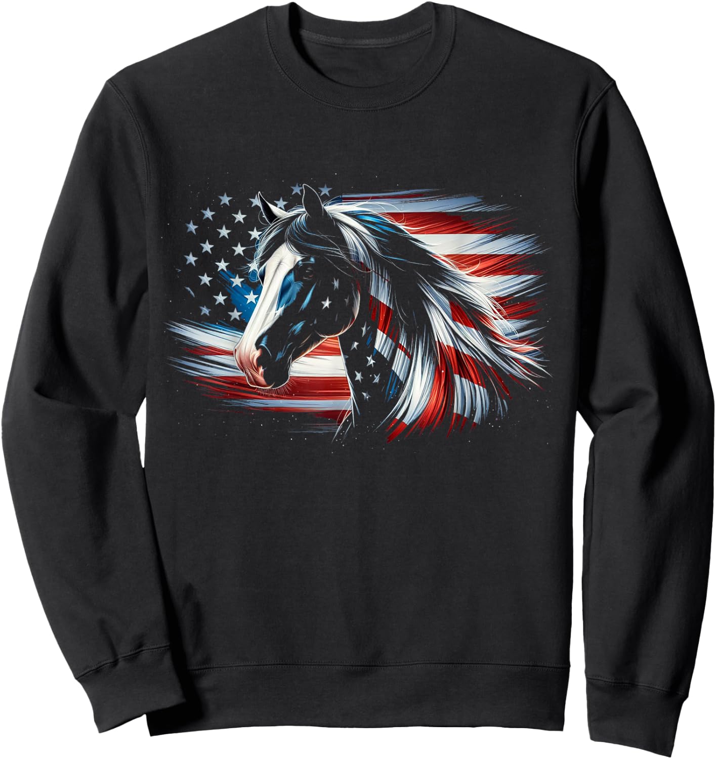 Vintage American Flag Horse Lovers 4th Of July Horse Sweatshirt - Sweatshirt | Black