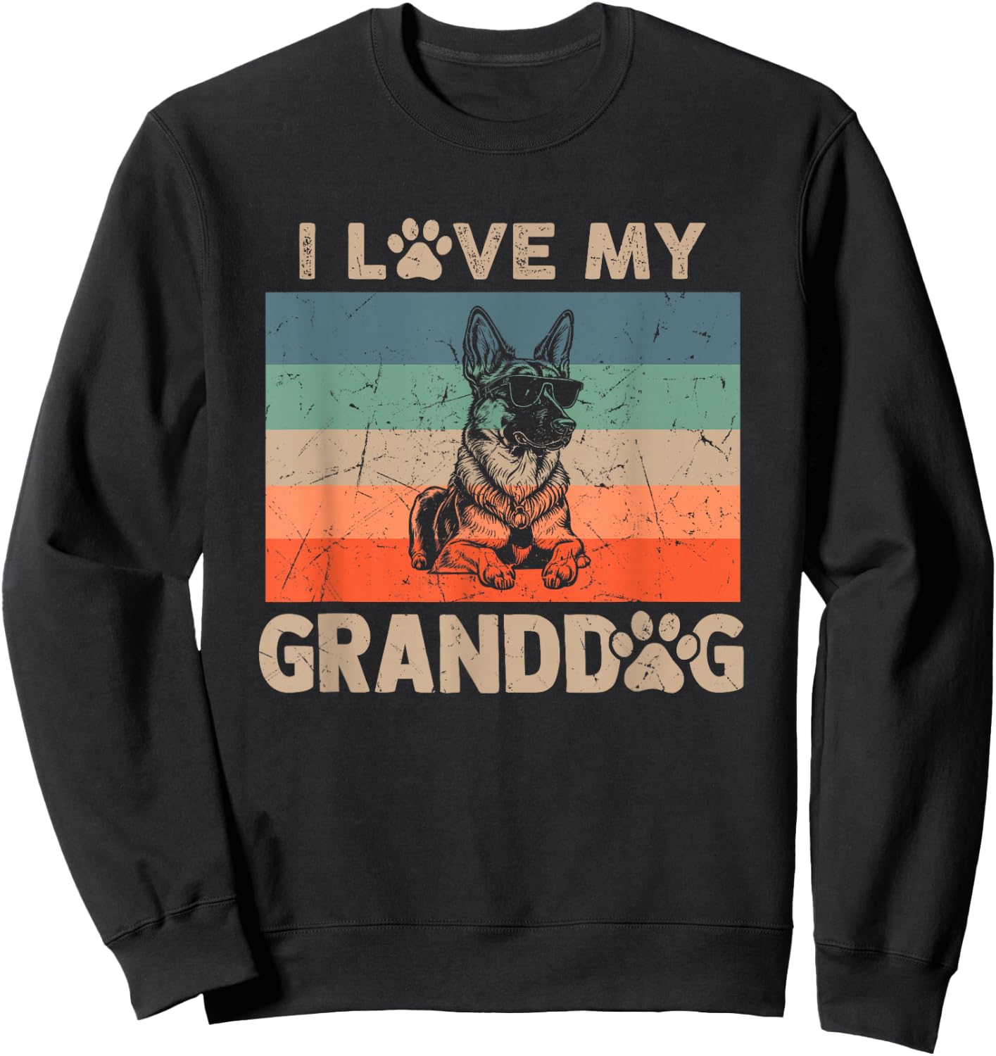 I Love My Granddog German Shepherd Grandma Grandpa Dog Paw Sweatshirt - Sweatshirt | Black
