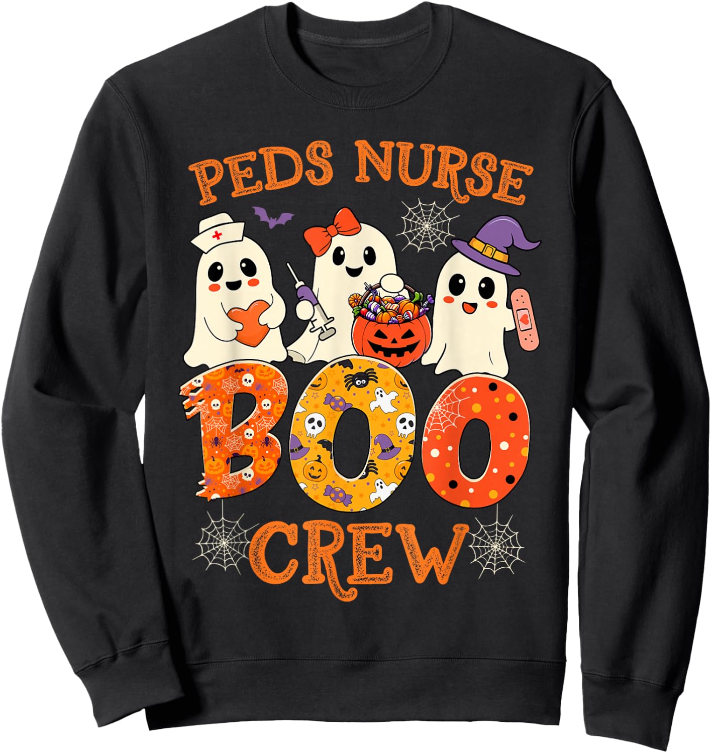 PEDS Nurse Boo Crew Funny Ghost Halloween Spooky Costume Sweatshirt - Sweatshirt | Black