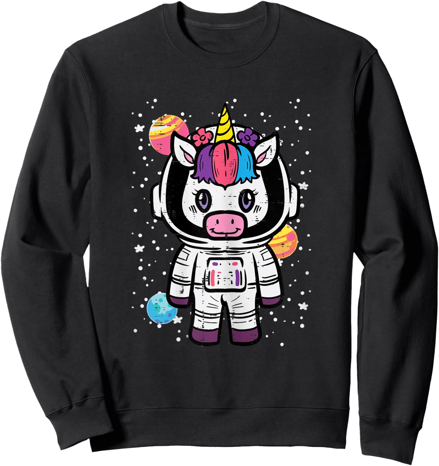 Astronaut Unicorn Cute Space Galaxy Toddler Girls Kids Women Sweatshirt - Sweatshirt | Black