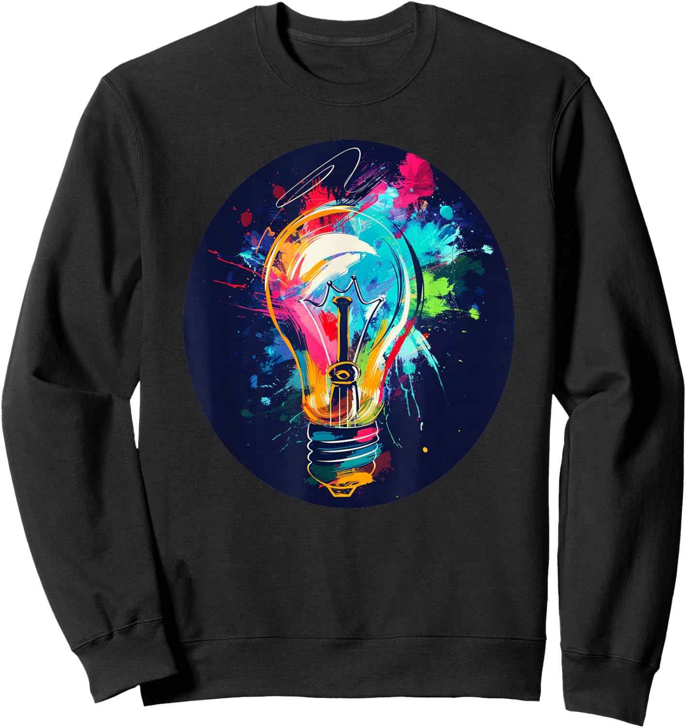Funny Light Bulb Outfit -Adult , Black, Small, Short Sleeve, Graphic, Modern, Casual, Lightning Theme, Light Bulb Costume Sweatshirt - Sweatshirt | Black