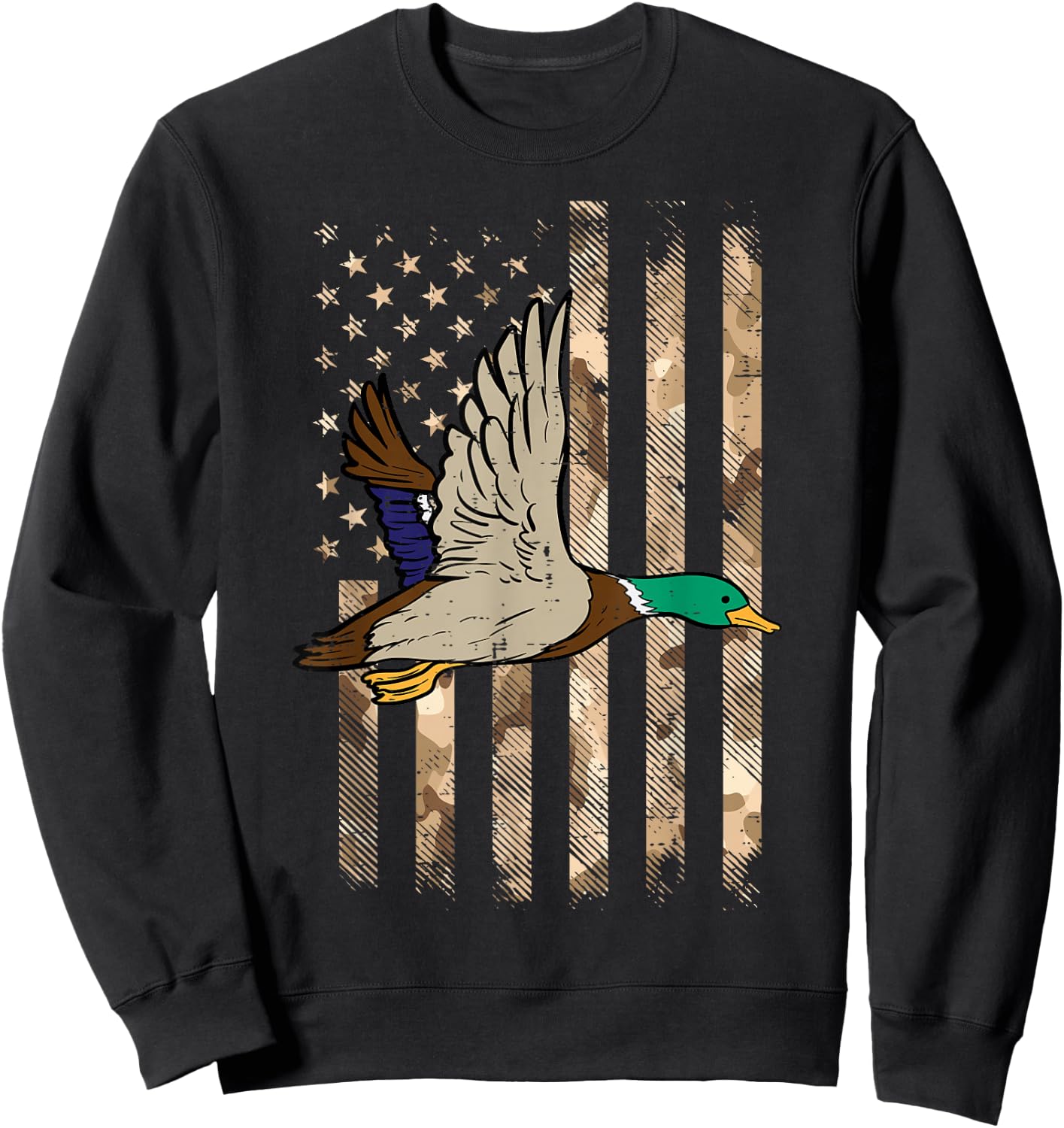 Duck Camo US Flag Vintage Patriotic Hunter Men Women Kids Sweatshirt - Sweatshirt | Black