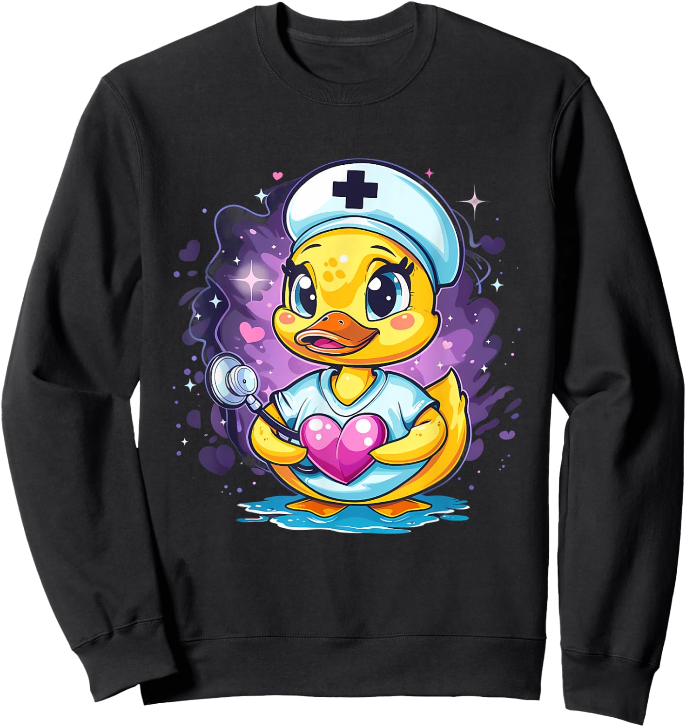 Rubber Duck Nurse Nursing School Rubber Duckie Stethoscope Sweatshirt - Sweatshirt | Black