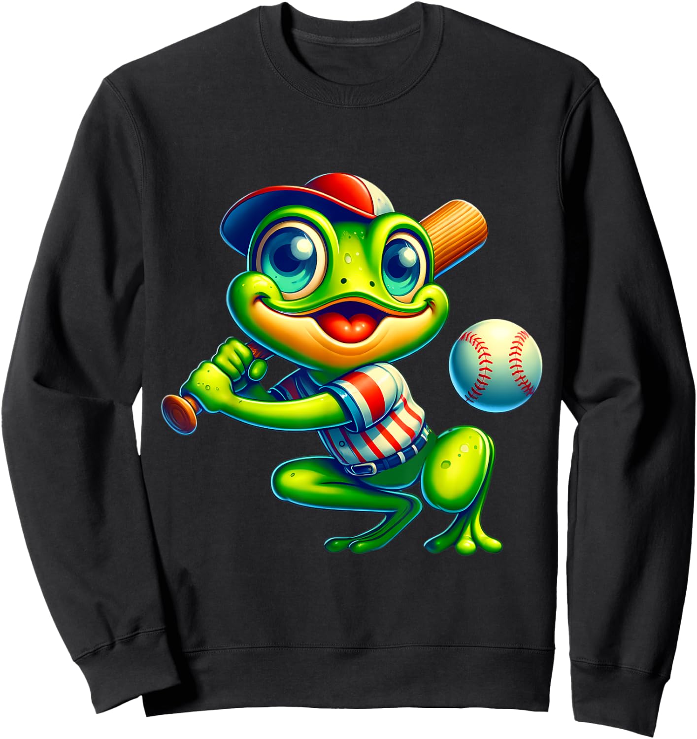 Frog Baseball Player Animal Lover Men Women Kids Sweatshirt - Sweatshirt | Black