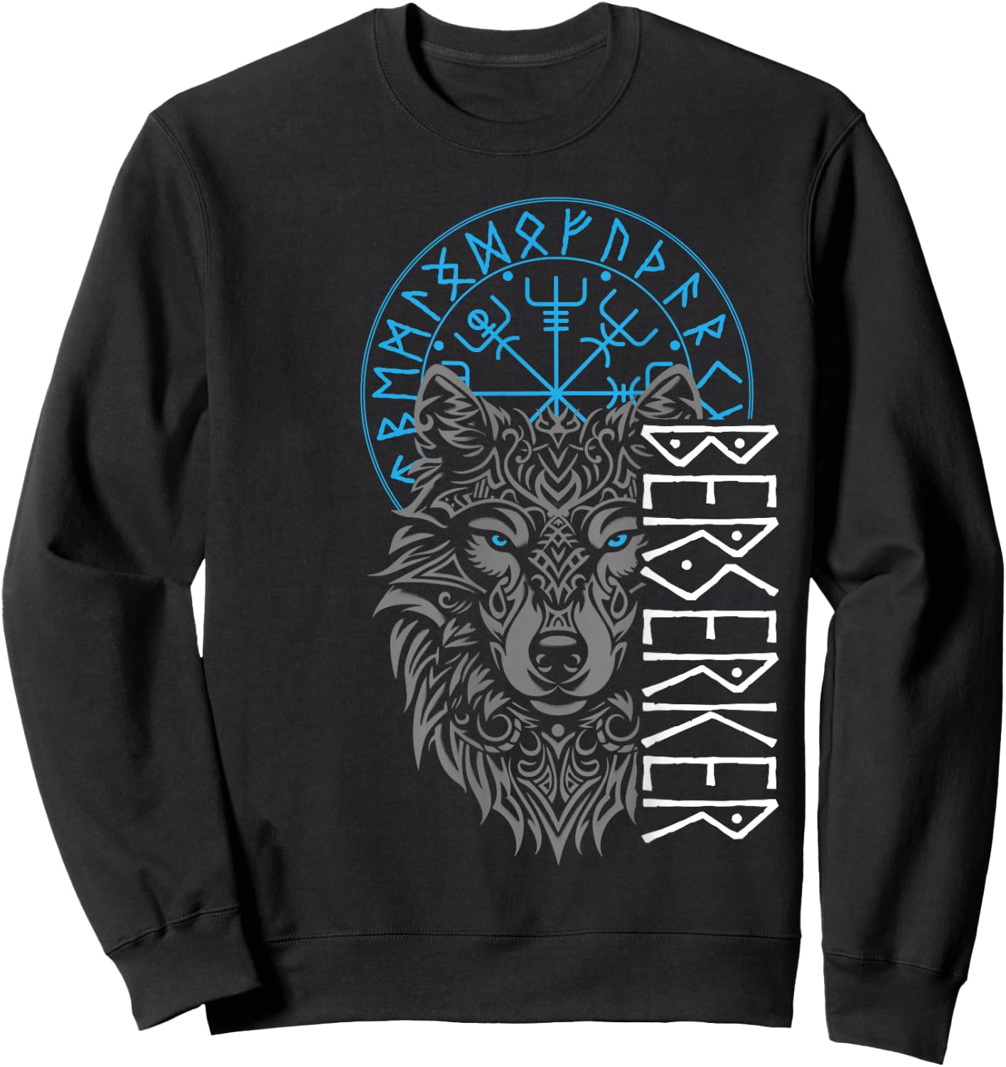 Berserker & Viking Compass - Nordic Wolf Design , Small, Black Sweatshirt - Sweatshirt | Black