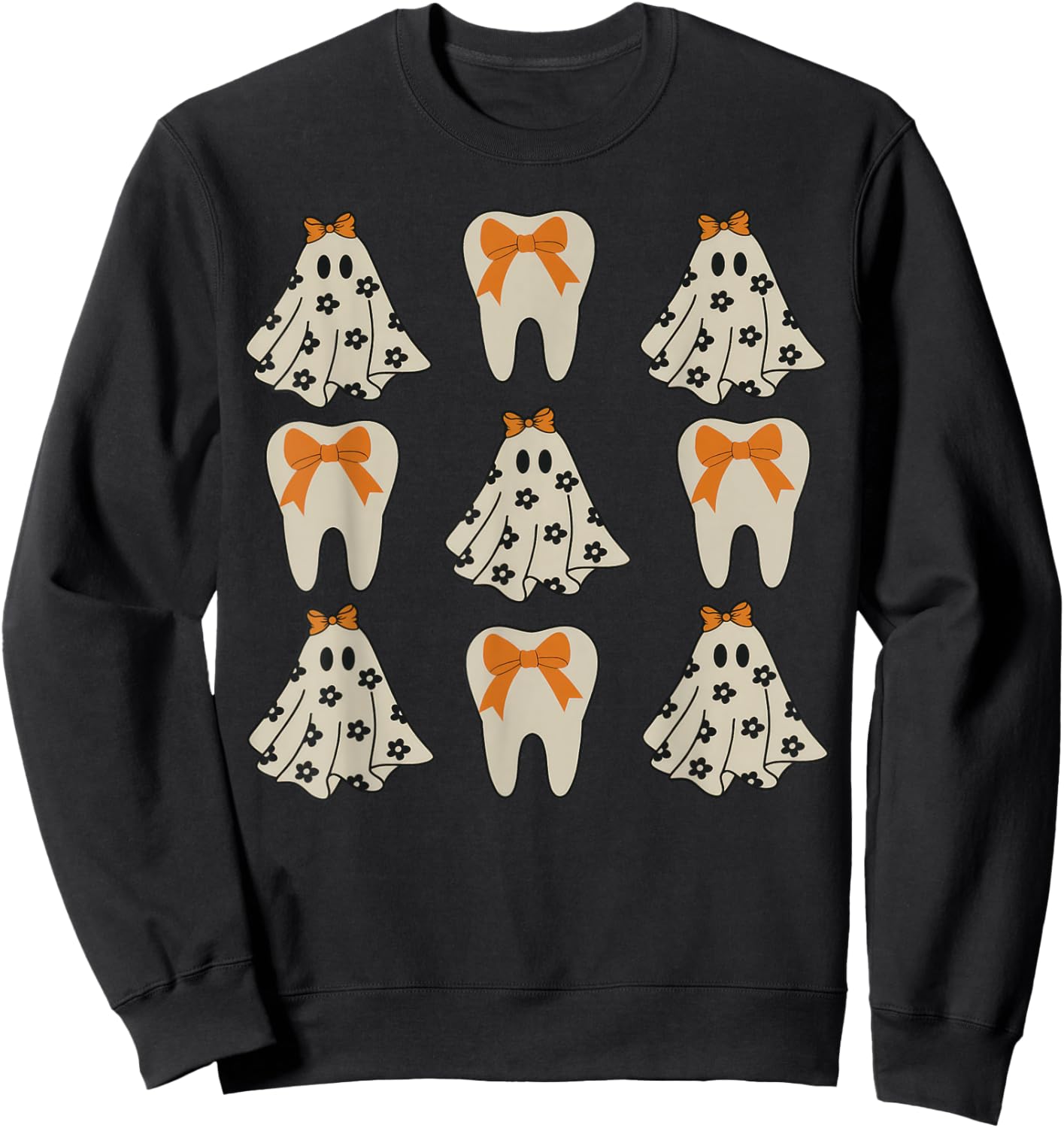 Floral Ghost Teeth Dental Dentist Halloween Costume Sweatshirt - Sweatshirt | Black