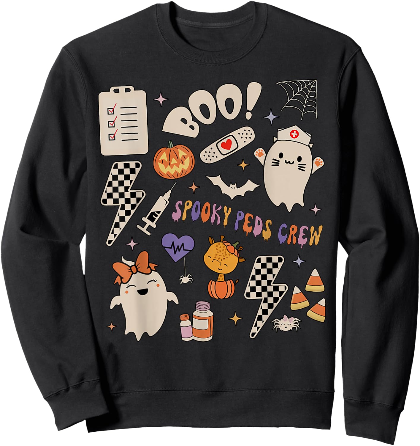 Boo Spooky PEDS Crew Ghost Pediatric Nurse Halloween Sweatshirt - Sweatshirt | Black