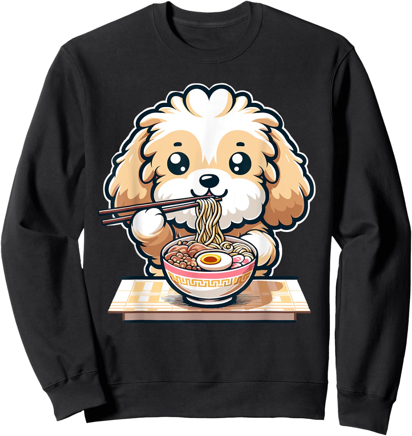 Cute Kawaii Cockapoo Eating Ramen Noodles Food Dog Lovers Sweatshirt - Sweatshirt | Black