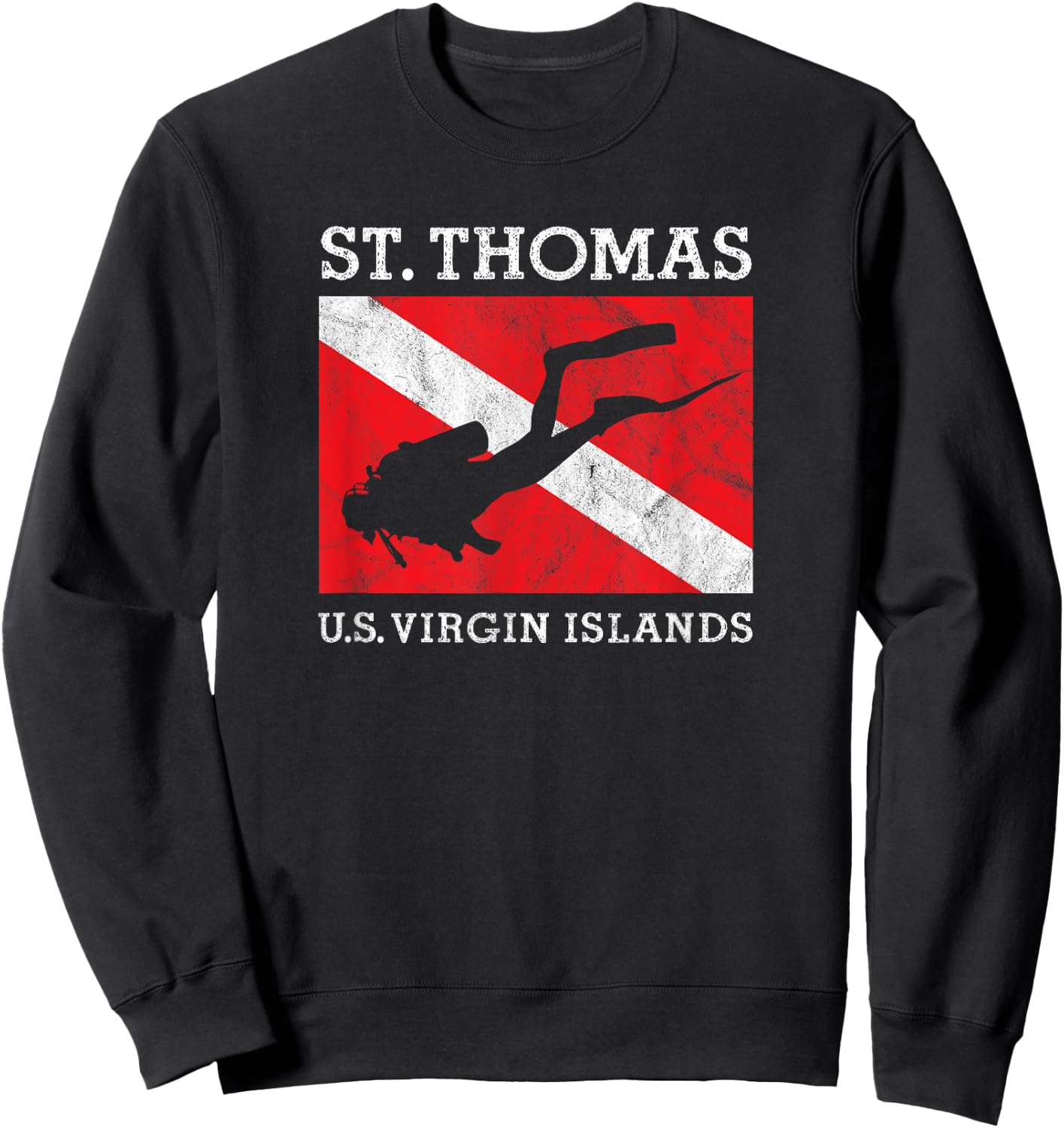 Vintage St Thomas USVI Scuba Dive Flag Vacation Souvenir Sweatshirt - Sweatshirt | Black