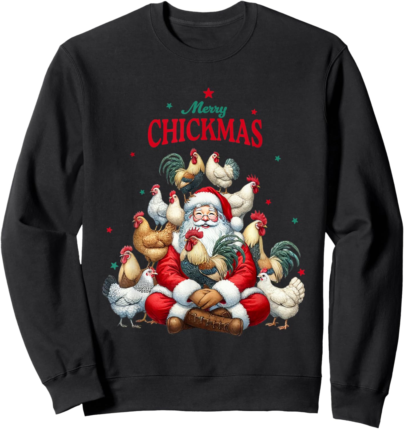 Funny Christmas Chicken Merry Chickmas Sweatshirt - Sweatshirt | Black