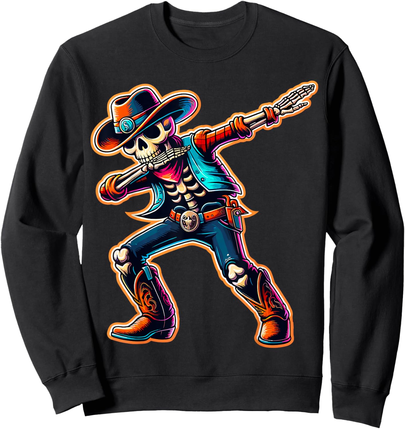 Magical and Funny Cowboy Gifts Cowboy Dabbing Skeleton Halloween Western Sweatshirt - Sweatshirt | Black