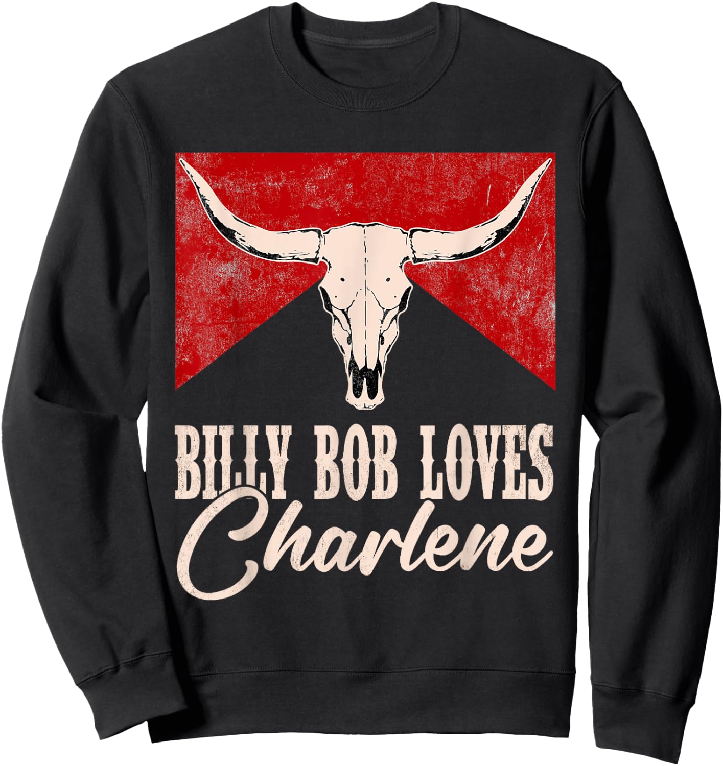 Billy Bob Loves Charlene Western Bull-Skull Retro Sweatshirt - Sweatshirt | Black