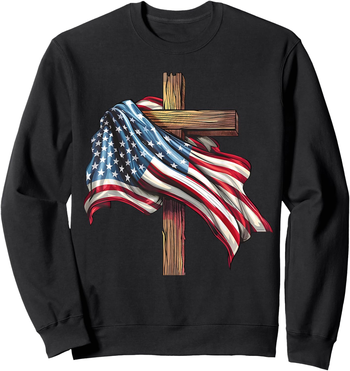 Jesus Christ Stars & Stripes American Patriotic 4th Of July Sweatshirt - Sweatshirt | Black