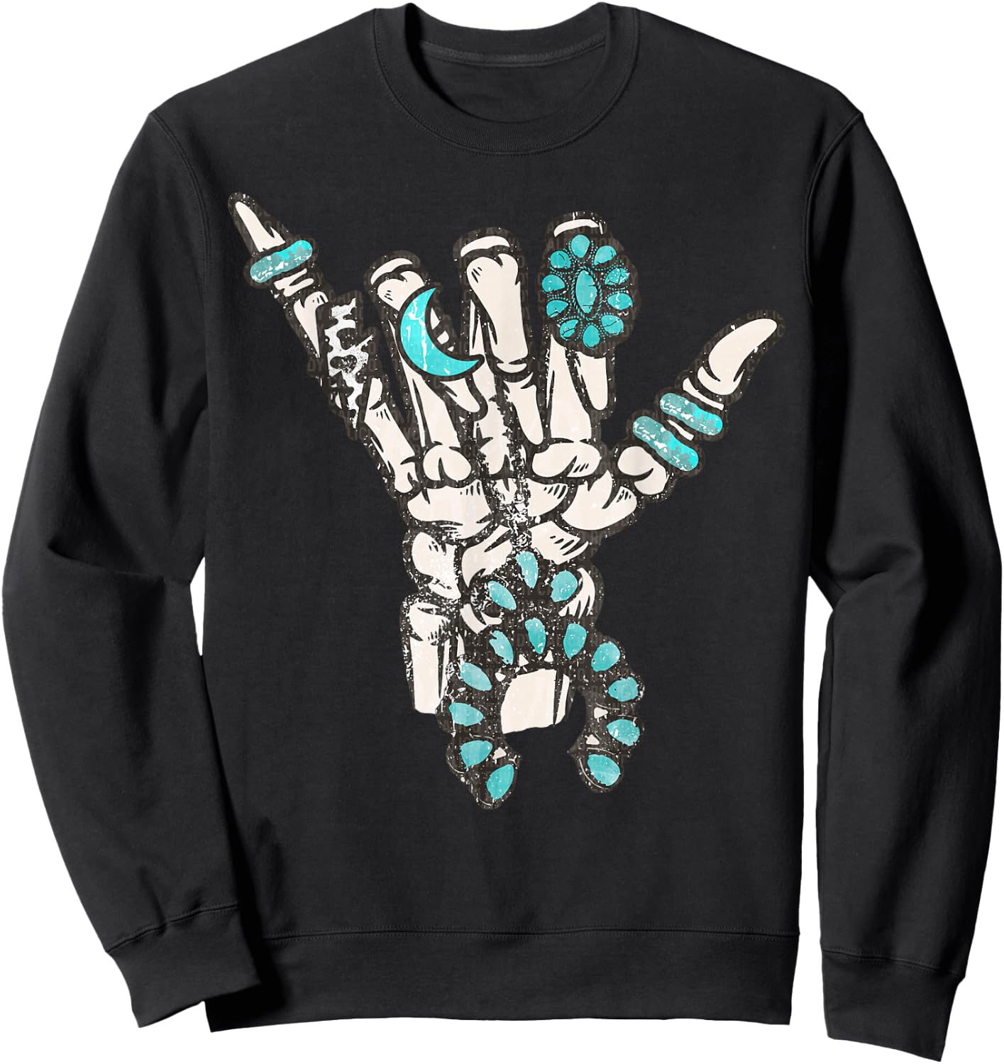 Western Turquoise Rings Skeleton Hands Cowgirl Sweatshirt - Sweatshirt | Black