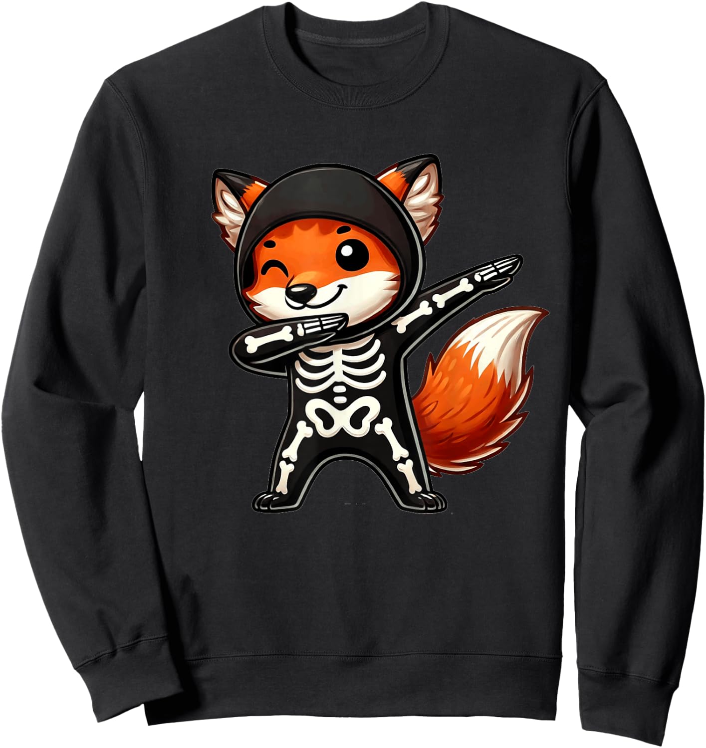 Fox Halloween Skeleton Kids Women Men Fox Sweatshirt - Sweatshirt | Black