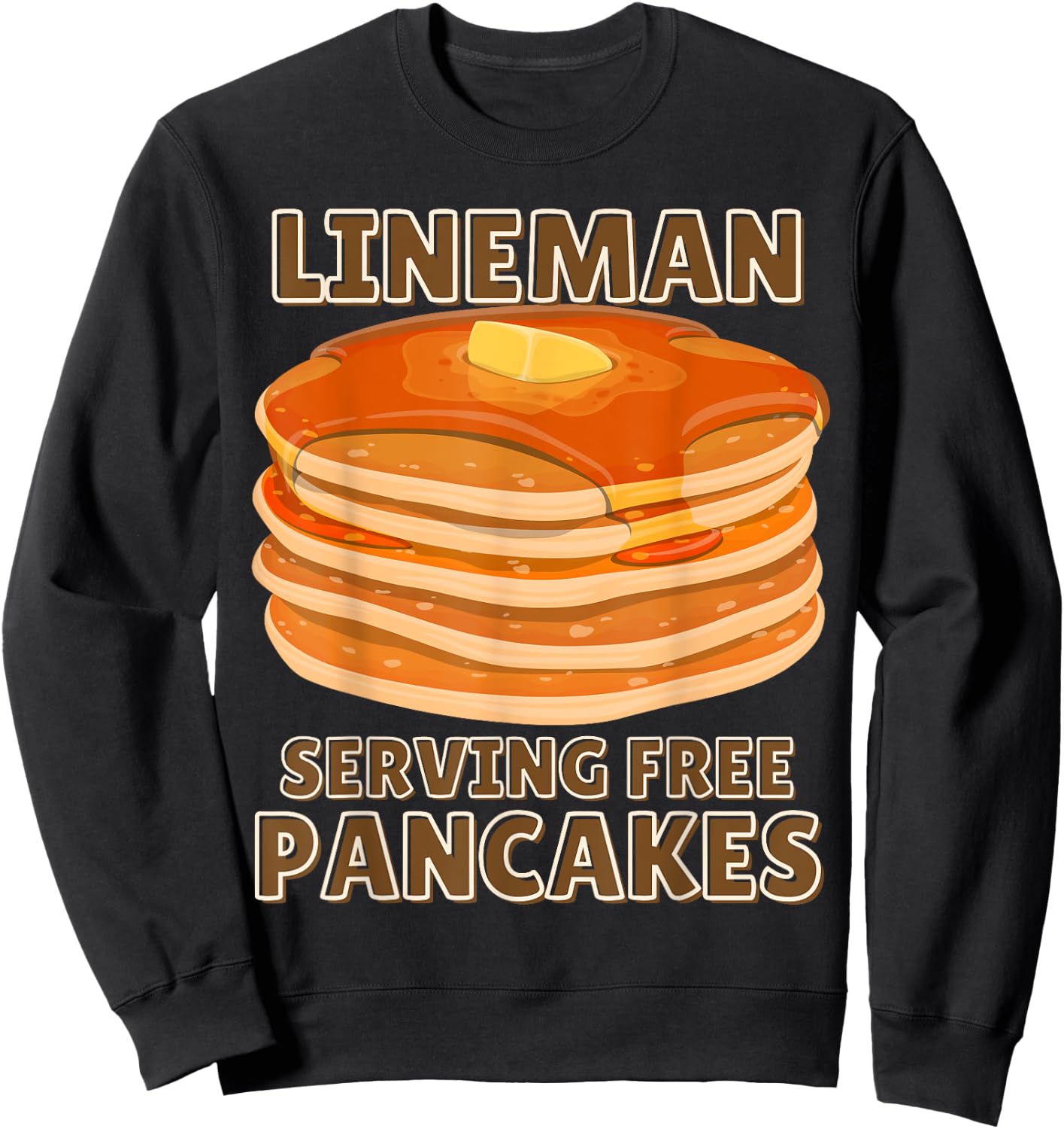 Lineman Serving Free Pancakes Football OL or DL -Adults, -Kids Black Small Modern U-Neck Short Sleeve Sweatshirt - Sweatshirt | Black
